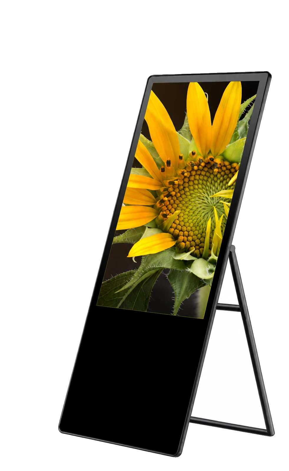 LCD Panel Áčko 43″ – interiér digitální panel se slunečnicí na displeji